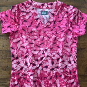 Buttersoft Pink Butterfly Scrub Top